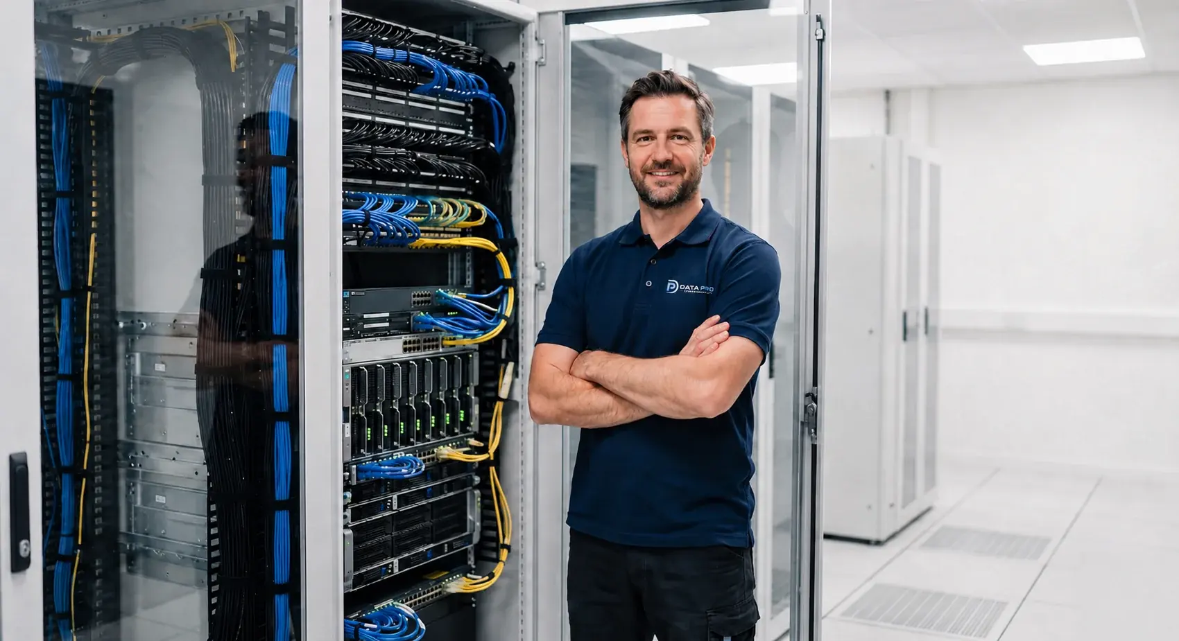 Data Pro technician working in commercial server room